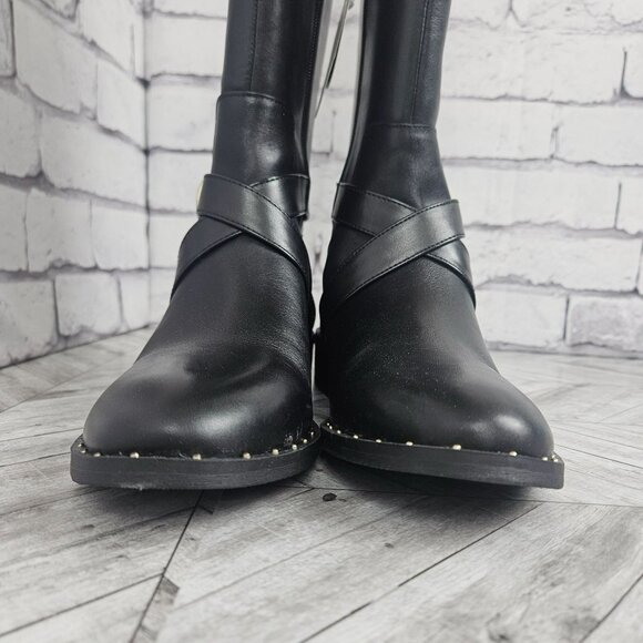 INC Black Leather Riding Boots With Buckle Detail Studded Sole Womens 7M New - Picture 5 of 16